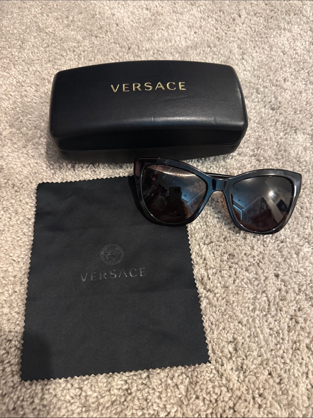Versace Black Cat-Eye Sunglasses with Dark Tinted Lenses